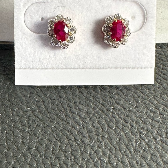 Synthetic Ruby and CZ Stud Earrings Classic Earrings Never goes out of style. - Picture 3 of 5